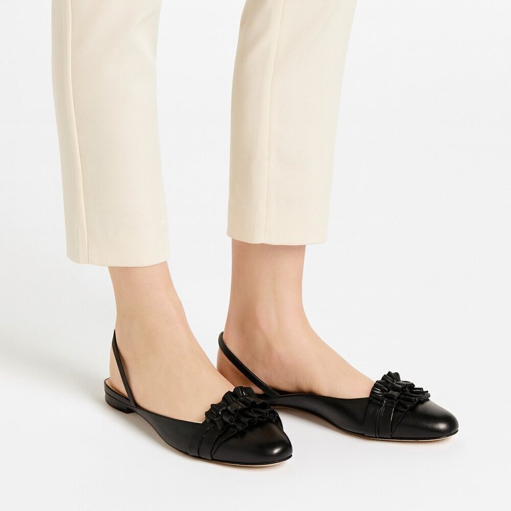 Barneys New York CO-OP Ruffle Slingback Flats Black Leather Italy Women’s Sze 36